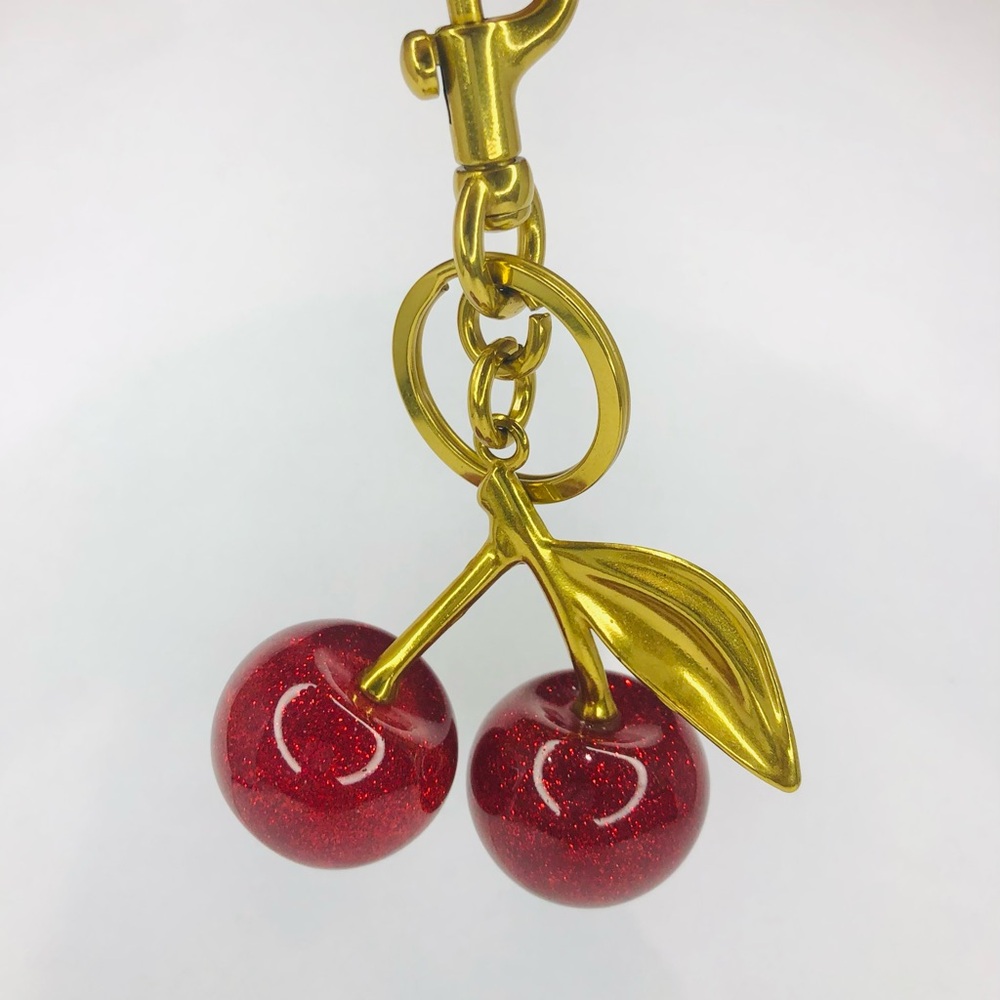 Stainless Steel 
Red Cherry Keychain with Gold Accents
